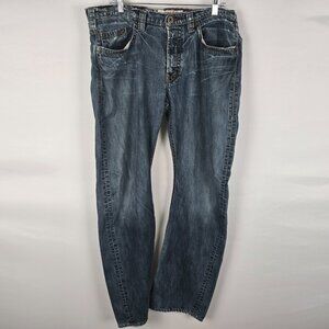 1921 Jeans Men's 36 x 34 Blue Bootcut Button Fly Medium Wash Distressed